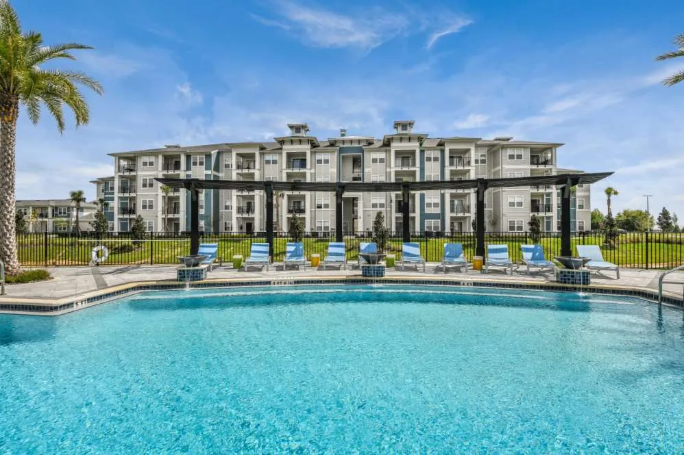 Exterior and pool at Champions Vue Apartments in Davenport, Florida