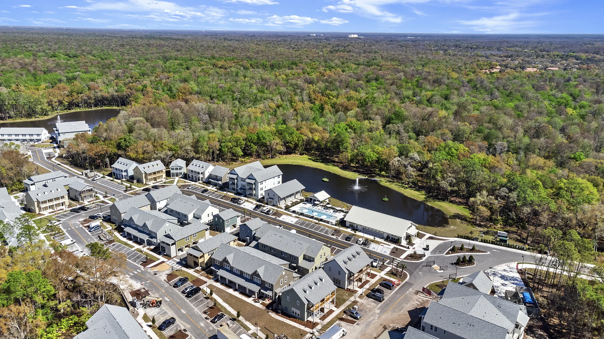 Exterior aerial view of The Cottages at Cypress Cay in Lutz, Florida