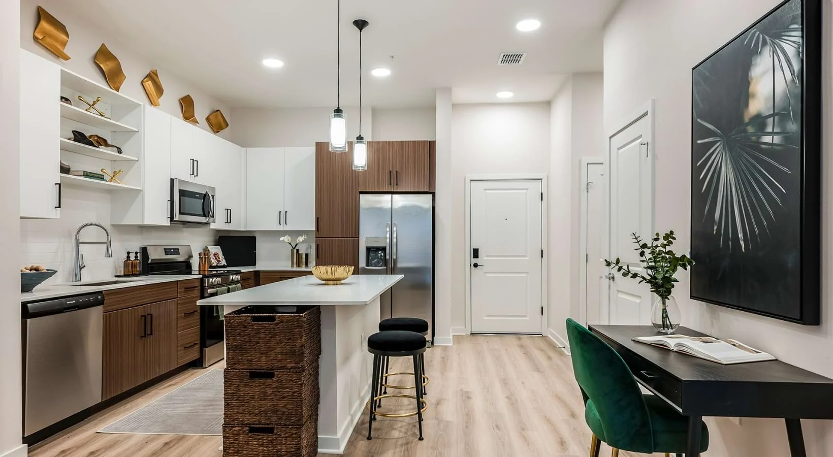Two-bedroom kitchen and living area at The Allen Apartments