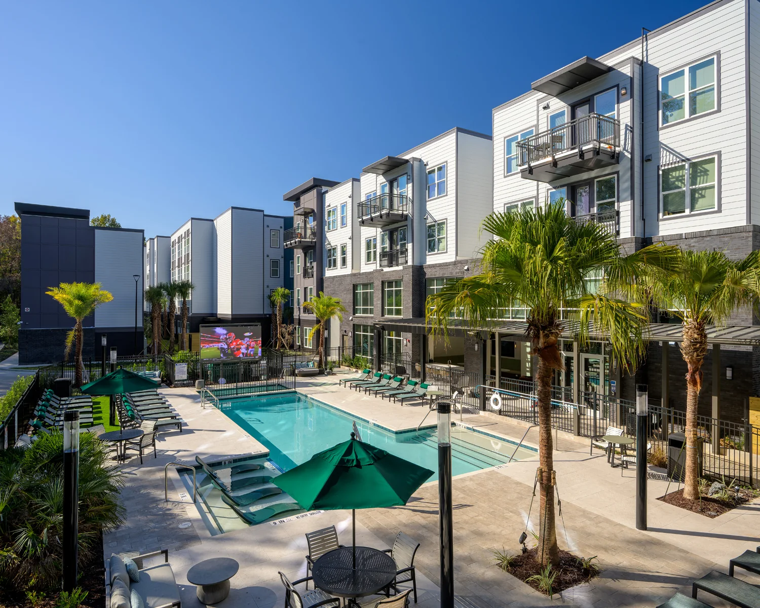 Completed rooftop pool and exterior setting at The Metropolitan Gainesville