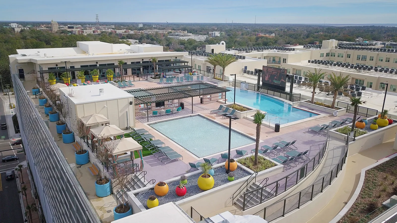 Aerial rooftop and exterior view of The Standard at Gainesville